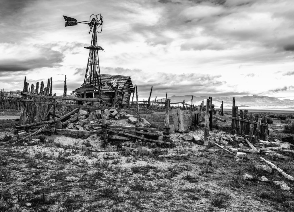 Pioche, Nevada in black white