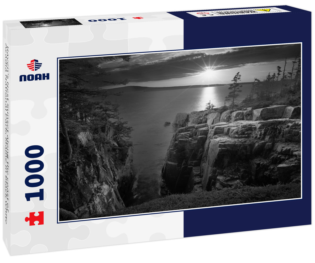 Raven's Nest Sunset along the coast of Acadia National Park, Maine in black white