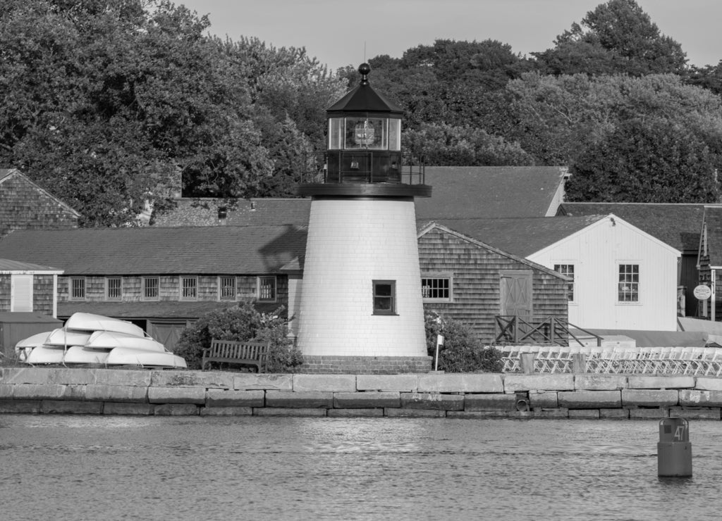 Mystic Lighthouse, Connecticut in black white