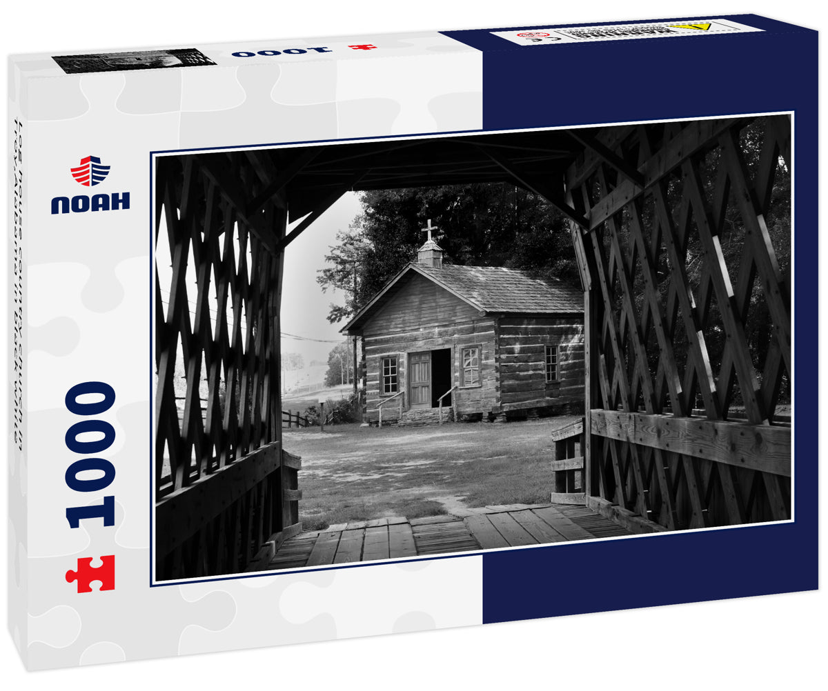Log house country church in Troy,Alabama in black white