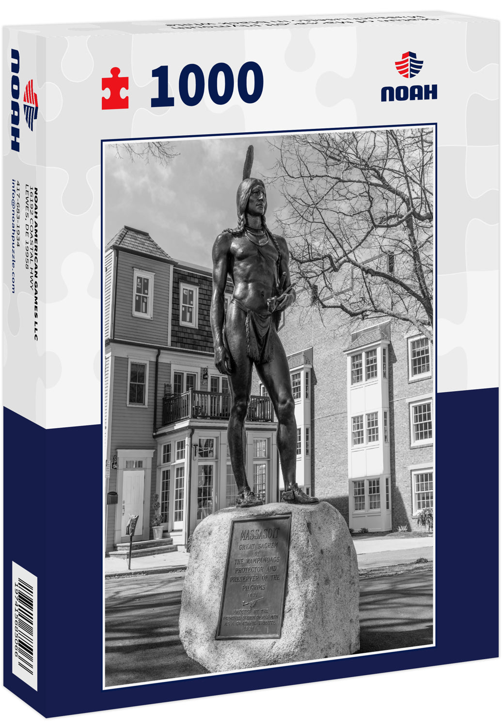 Statue of Massasoit Plymouth Massachusetts in black white