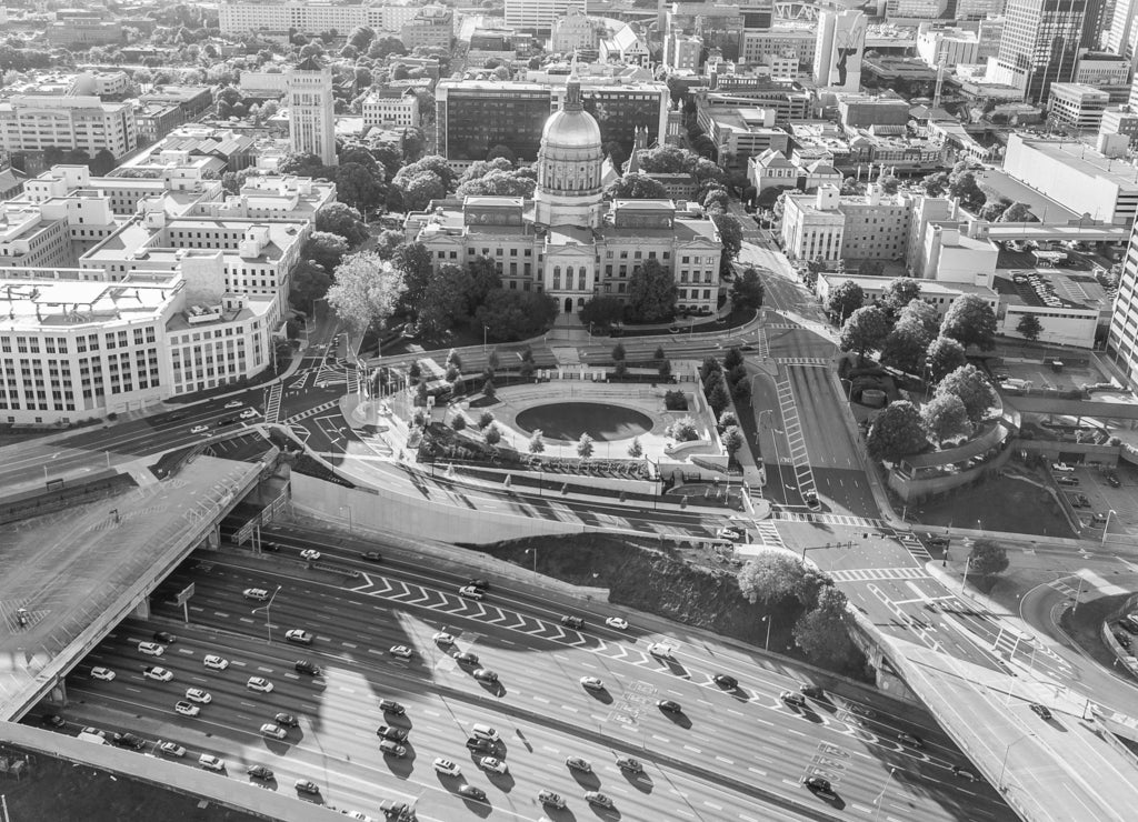 Georgia Capitol and Downtown Atlanta in black white