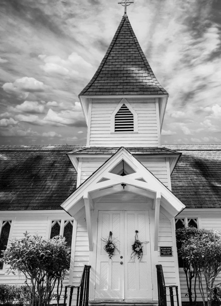 The old Christ Church on Saint Simons Island, Georgia in black white