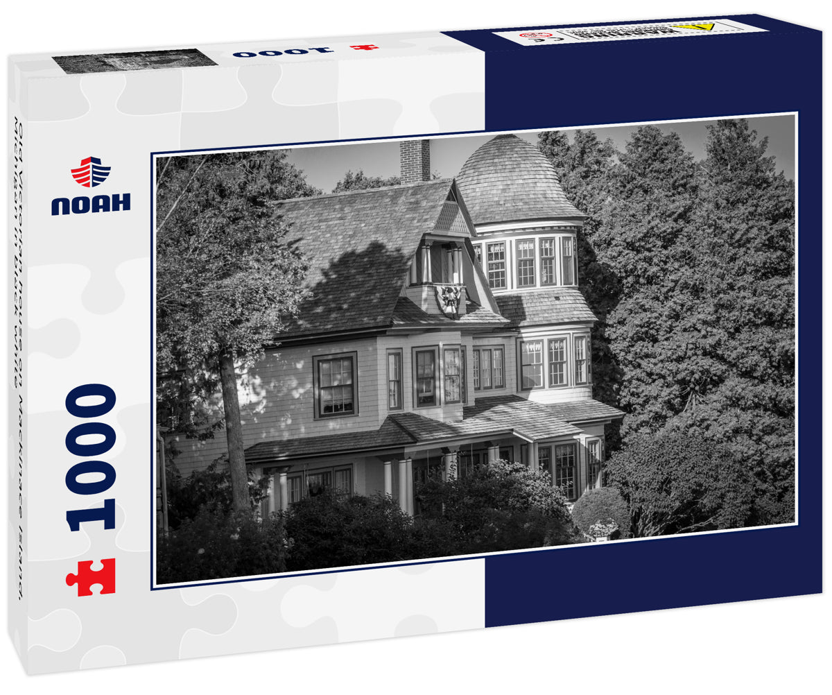 Old Victorian house on Mackinace Island, Michigan in black white