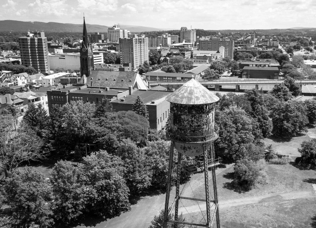 Wilkes-Barre, Pennsylvania cityscape in black white