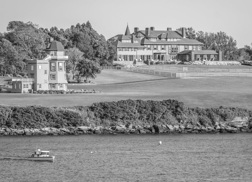 Newport, Rhode Island, USA in black white