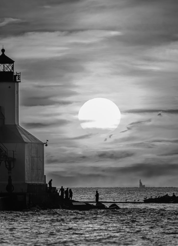 Michigan City, Indiana, Washington Park Lighthouse in black white