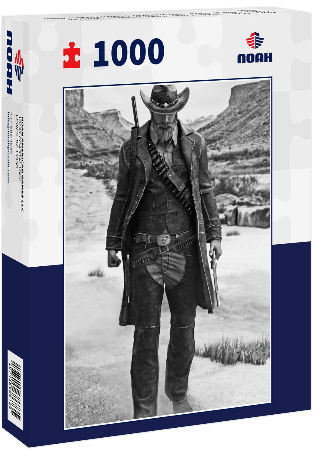 Portrait of a grizzled gun slinging cowboy walking toward the camera with weapon drawn, Texas in black white