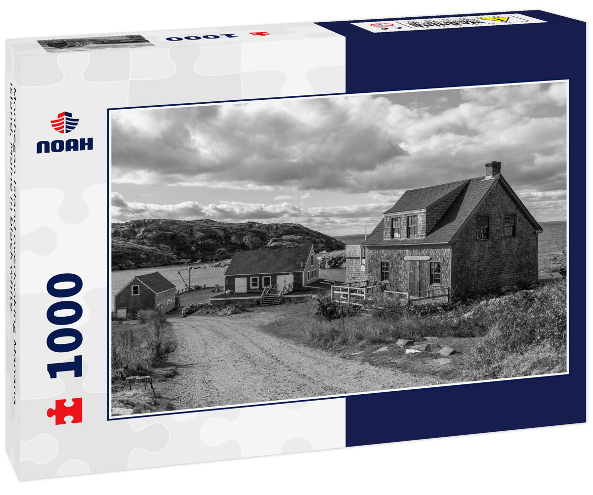 Monhegan Island overlooking Manana Island, Maine in black white