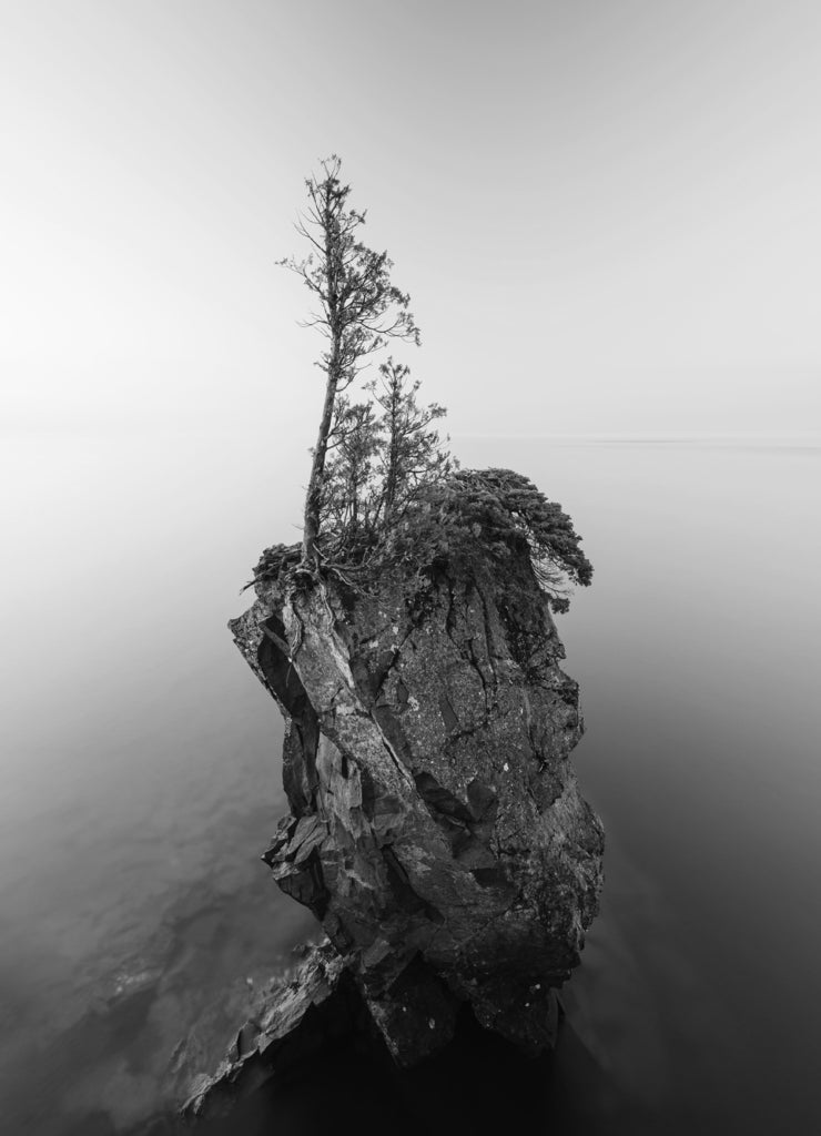 The rock at Tettegouche State Park during the summer, Lake Superior, Minnesota in black white