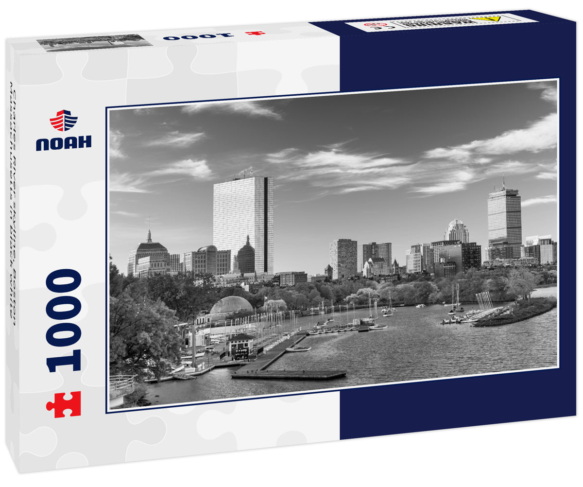 Charles River skyline, Boston Massachusetts in black white