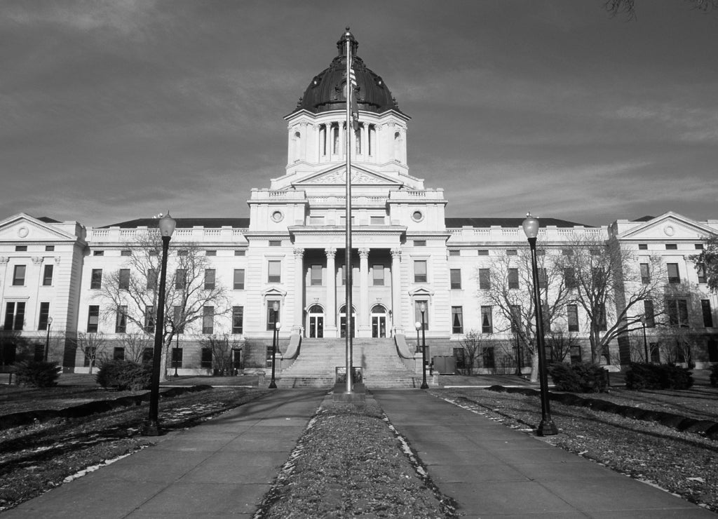 State Capitol of South Dakota, Pierre in black white