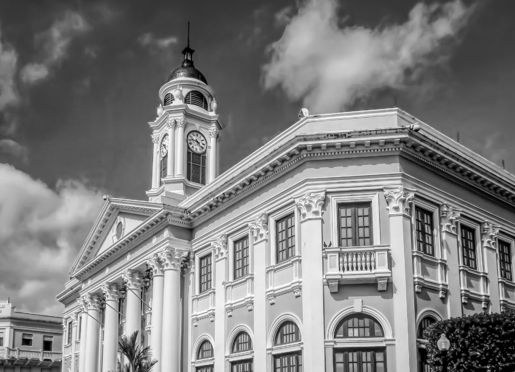 Puerto Rico Historic City Hall Mayaguez in black white