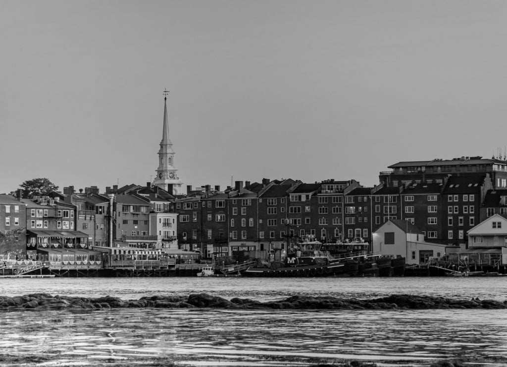 Portsmouth Sunset, New Hampshire in black white