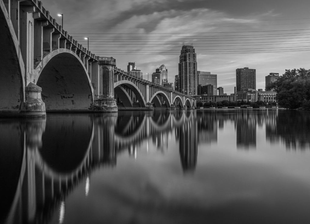 Minnesota, Minneapolis Sunset Reflection in black white