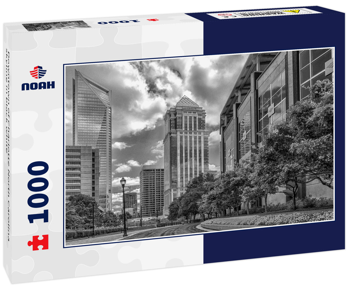 Downtown of Charlotte North Carolina skyline in black white