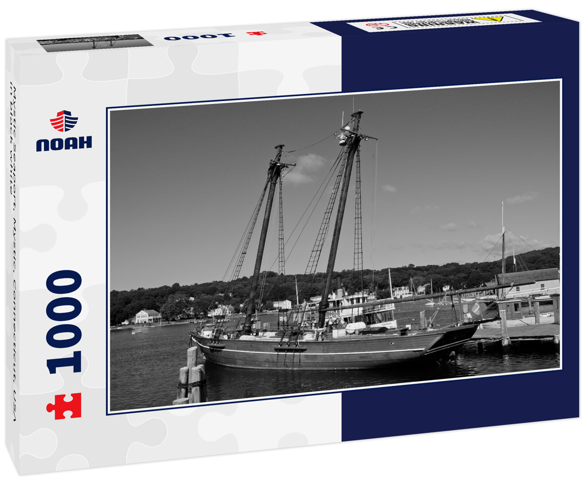 Mystic Seaport, Mystic, Connecticut, USA in black white