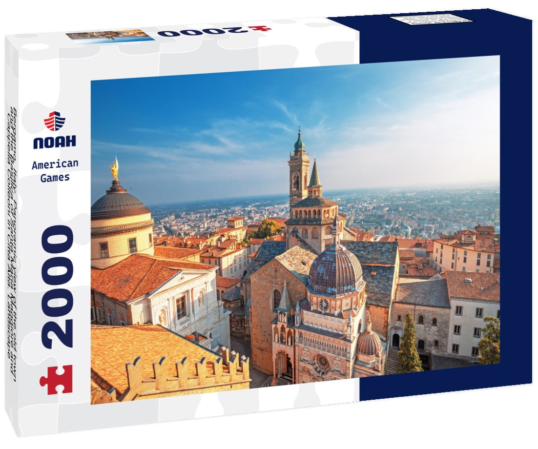 Bergamo, Italy. the old town and the Basilica of Santa Maria Maggiore and Cappella Colleoni in Citta Alta. Landscape of historic buildings during sunset 2000pc Puzzle