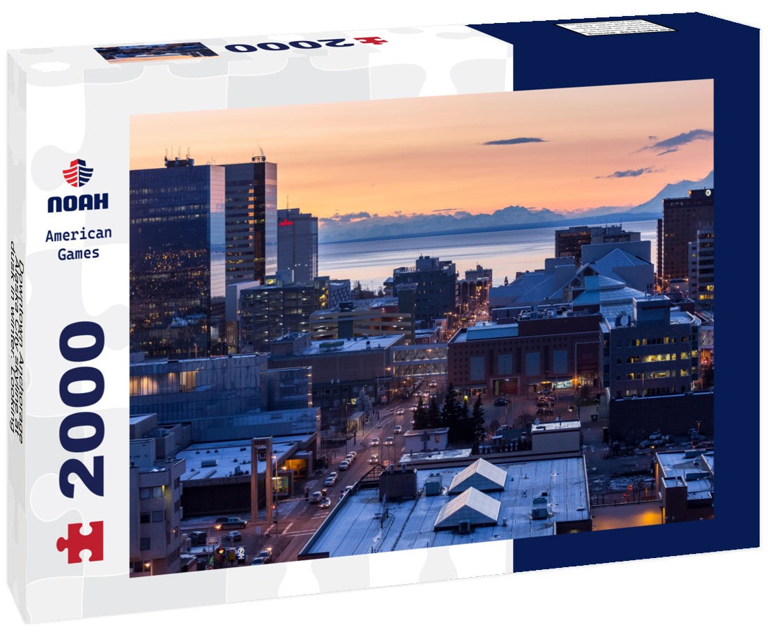 Downtown Anchorage, Alaska City skyline at dusk in winter. Looking west towards Cook Inlet 2000pc Puzzle