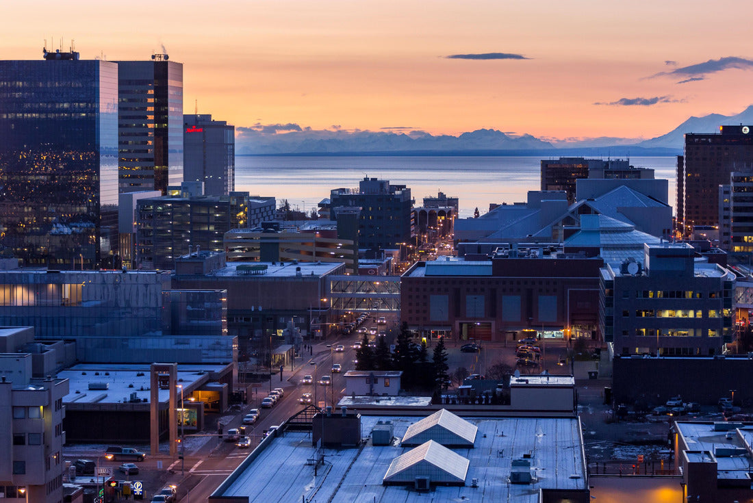 Downtown Anchorage, Alaska City skyline at dusk in winter. Looking west towards Cook Inlet 2000pc Puzzle