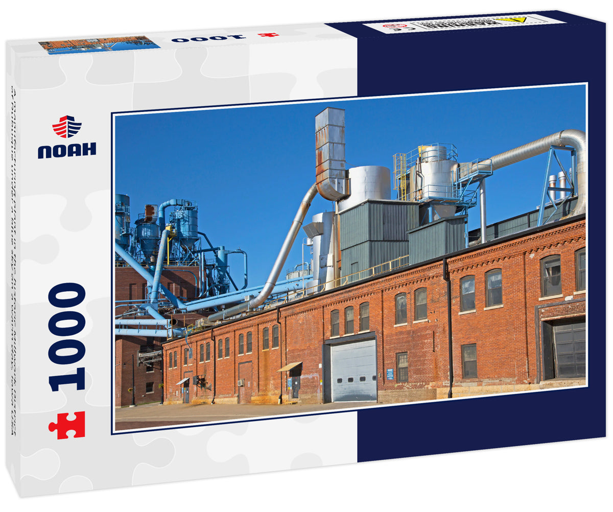 A manufacturing plant in the historic Millwork District of Dubuque under a blue sky on a warm day, Iowa USA