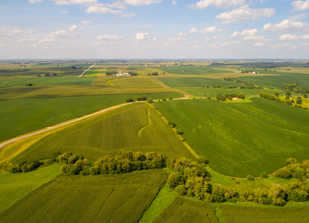 Aerial wiev of farmland landscape, Iowa USA