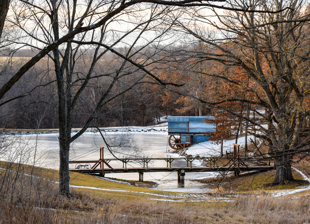 Water Wheel on a Frozen Pond in Iowa USA