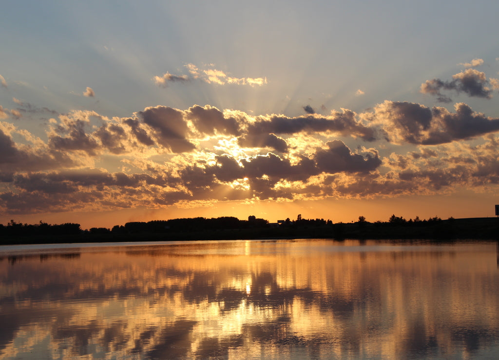 Sunset over Grundy County Lake summer 2018 Iowa