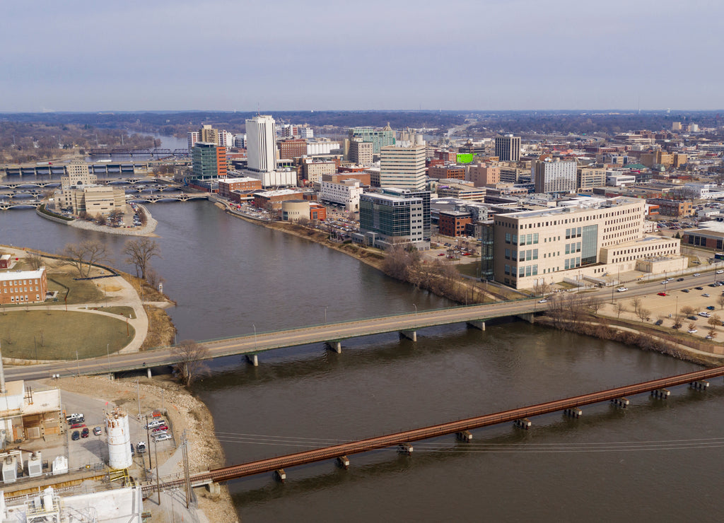 Cedar Rapids Iowa is Split in two by the River and Government Island