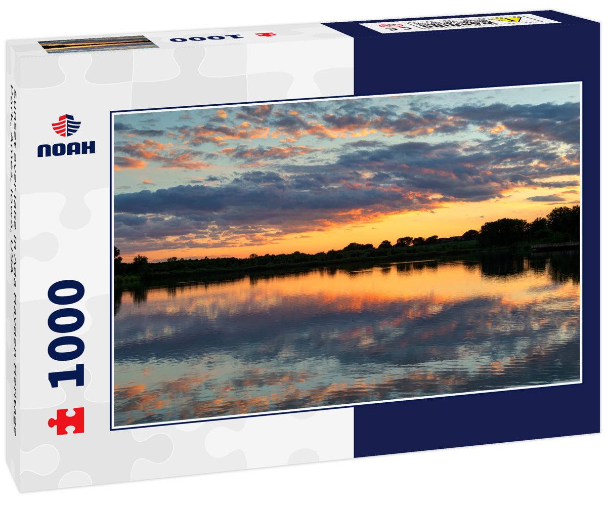 Sunset over lake in Ada Hayden Heritage Park, Ames, Iowa, USA