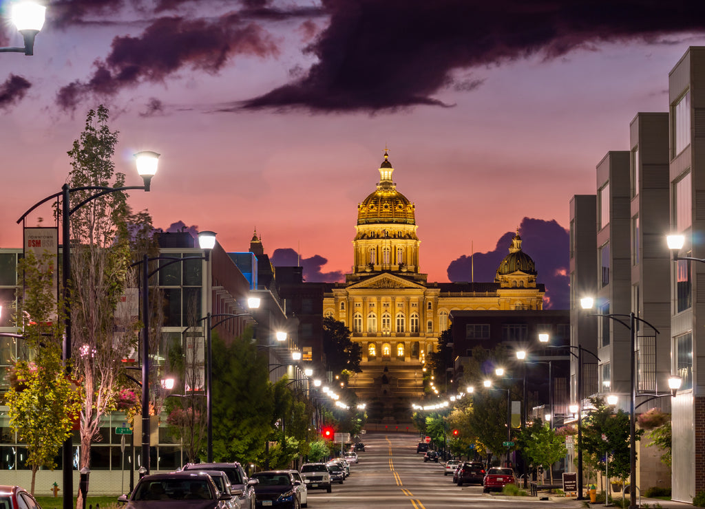 View of the Iowa State Capitol Building at Sunrise