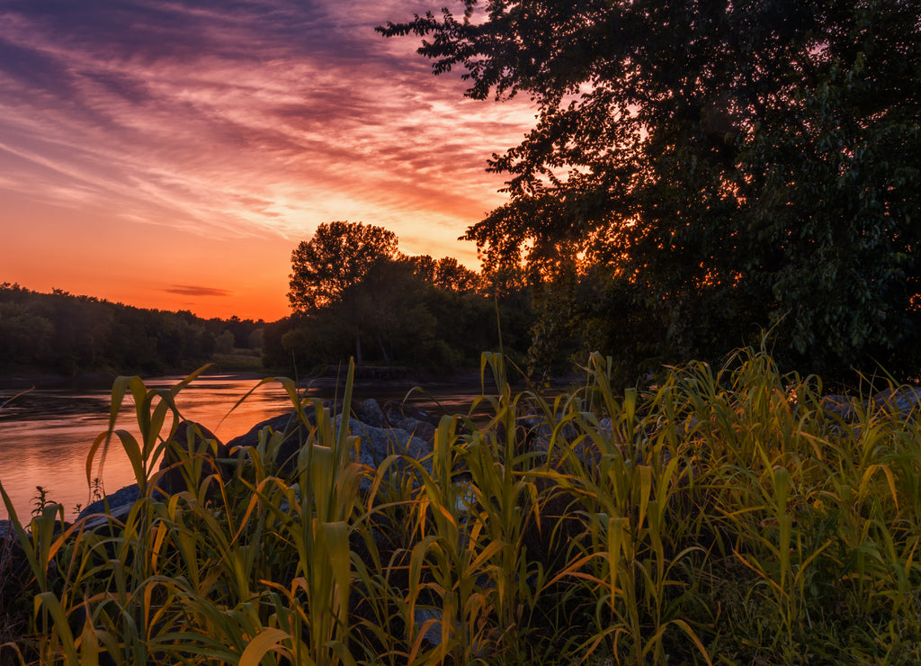 Beautiful sunset on a river, Iowa