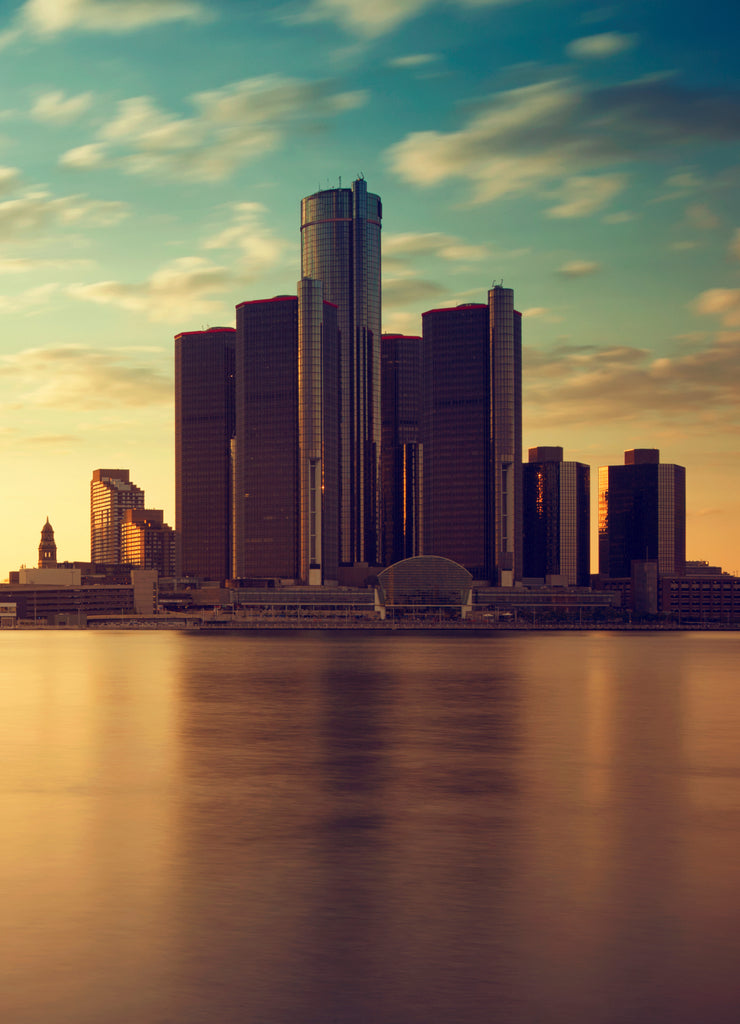 Beautiful skyline of Detroit City, the view from Windsor, Ontario, Canada