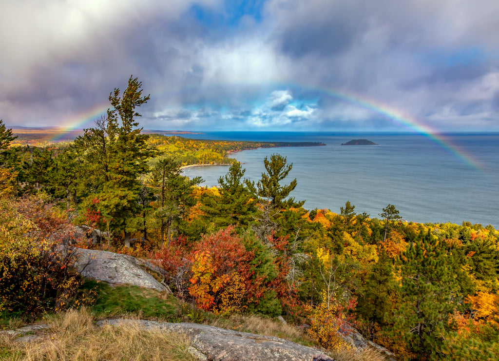 Rainbow at Sugarloaf Mountain in Autumn, Marquette Michigan