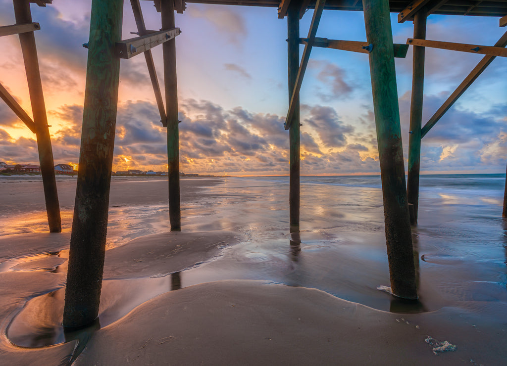 Sunrise from under the Oak Island Pier North Carolina