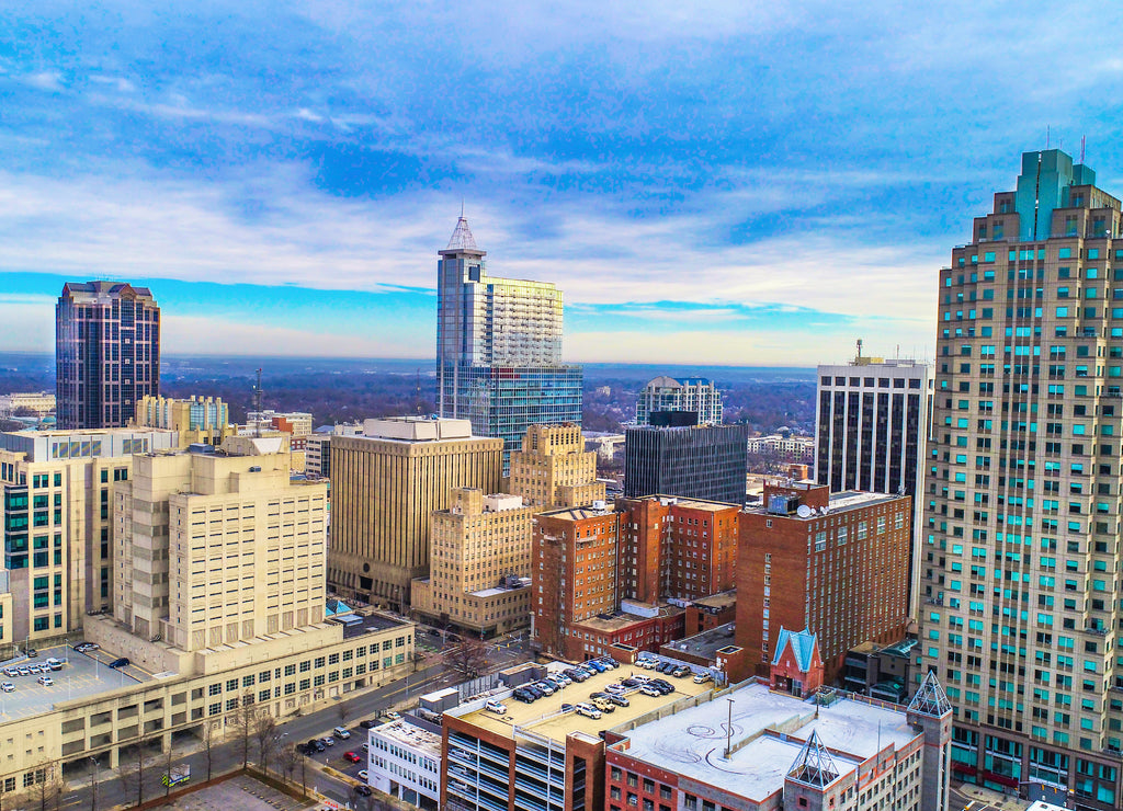 Raleigh, North Carolina, USA Drone City Skyline Aerial