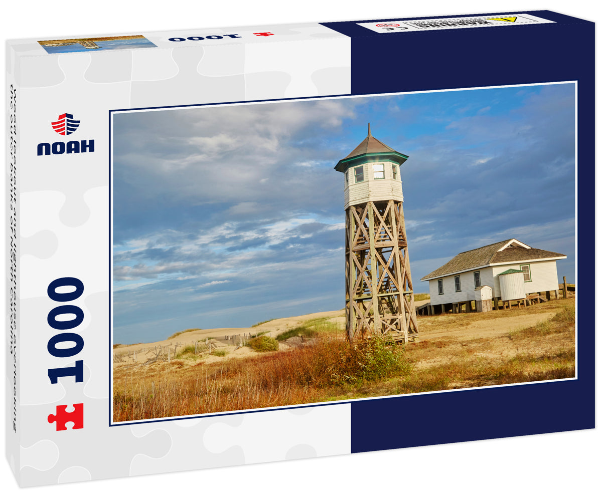 Wood lookout and lighthouse overlooking the outer banks of North Carolina
