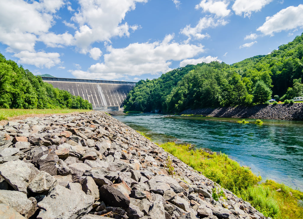 Man made dam at lake fontana great smoky mountains North Carolina