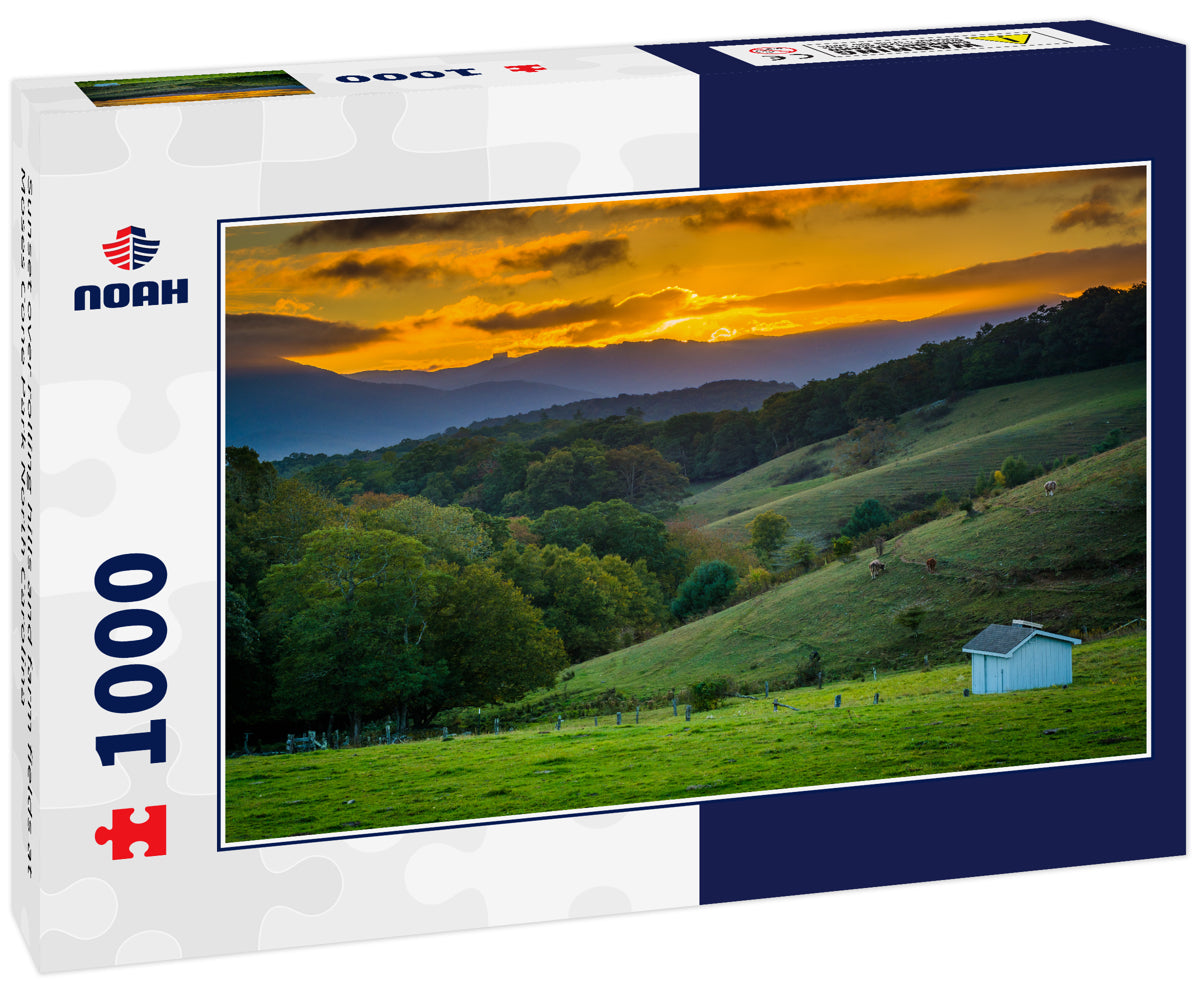 Sunset over rolling hills and farm fields at Moses Cone Park North Carolina