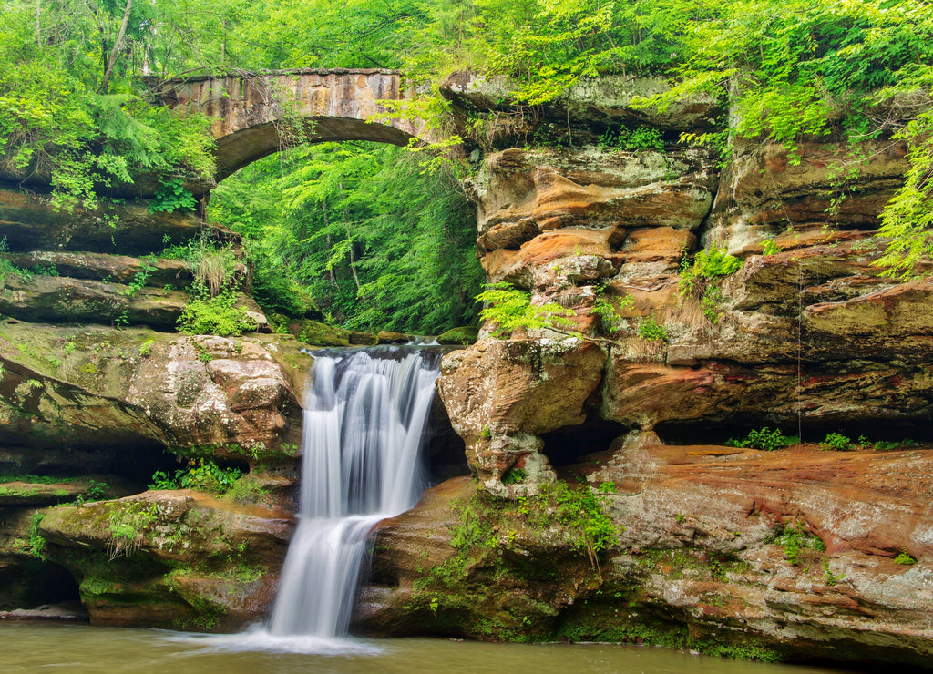 The Upper Falls and bridge in Hocking Hills State Park, Ohio
