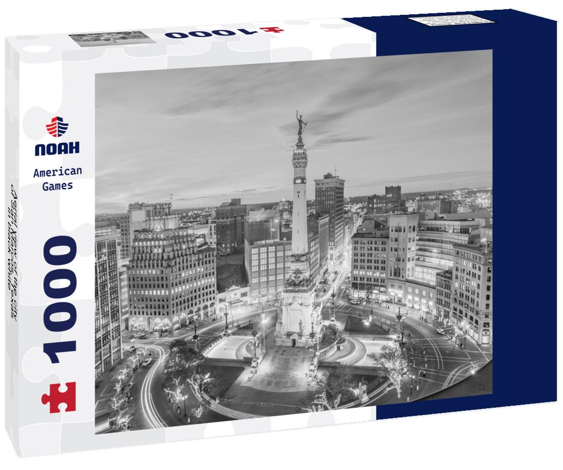 Noah Jigsaw Puzzle Aerial view of the city of San Marcos, Texas in black white 1000 pieces