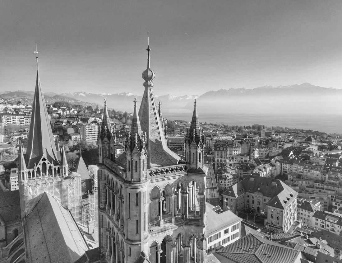 Noah Jigsaw Puzzle the unique island in the middle of the lake - Orta san Giulio. Piemont (Piedmont), Northern Italy, Province of Novara in black white 1000 pieces