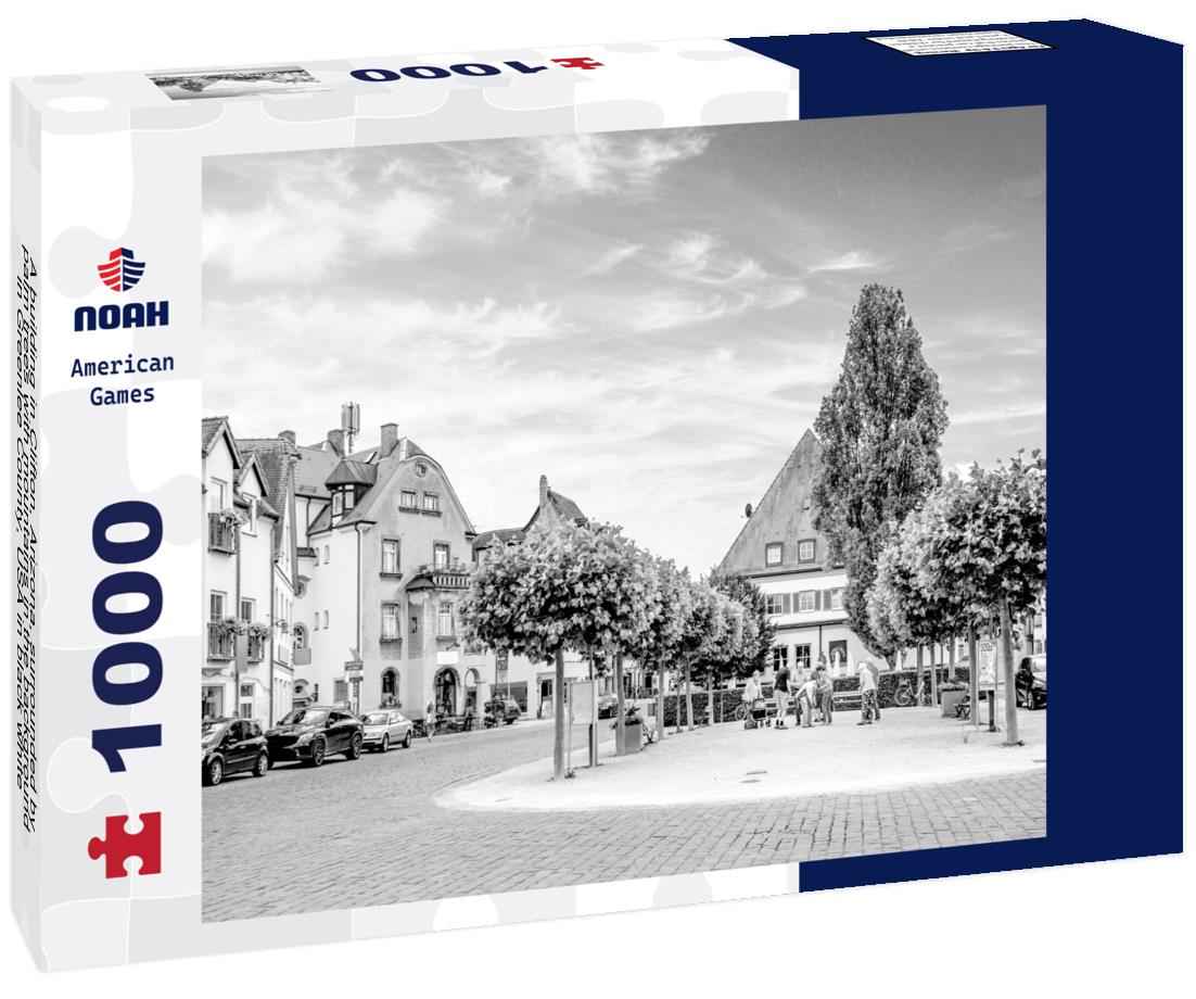 Noah Jigsaw Puzzle A building in Clifton, Arizona, surrounded by palm trees with mountains in the background, in Greenlee County, USA in black white 1000 pieces