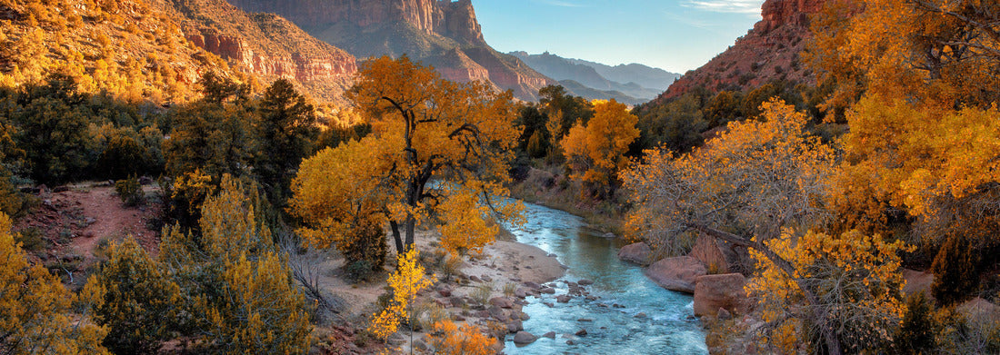 Noah Jigsaw Puzzle View of the Watchman mountain and the virgin river in Zion National Park located in the Southwestern United States, near Springdale, Utah, Arizona panorama 1000 pieces