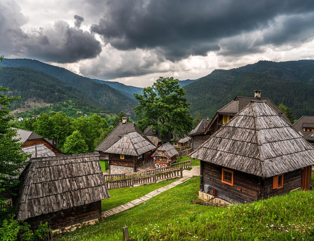 Picturesque traditional village “Küstendorf” or “Drvengrad” or “Mecavnik” with wooden buildings set in beautiful natural landscape in Western Serbia, originally built for film purposes near Mokra Gora 1000pc Puzzle