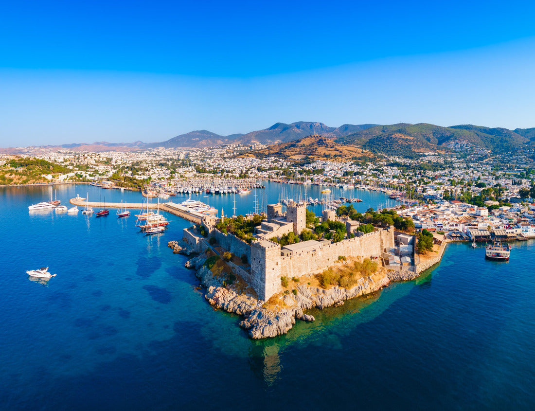 The Bodrum Castle of St. Peter and marina aerial in Bodrum city. Bodrum is a city in Mugla Province, Turkey 1000pc Puzzle