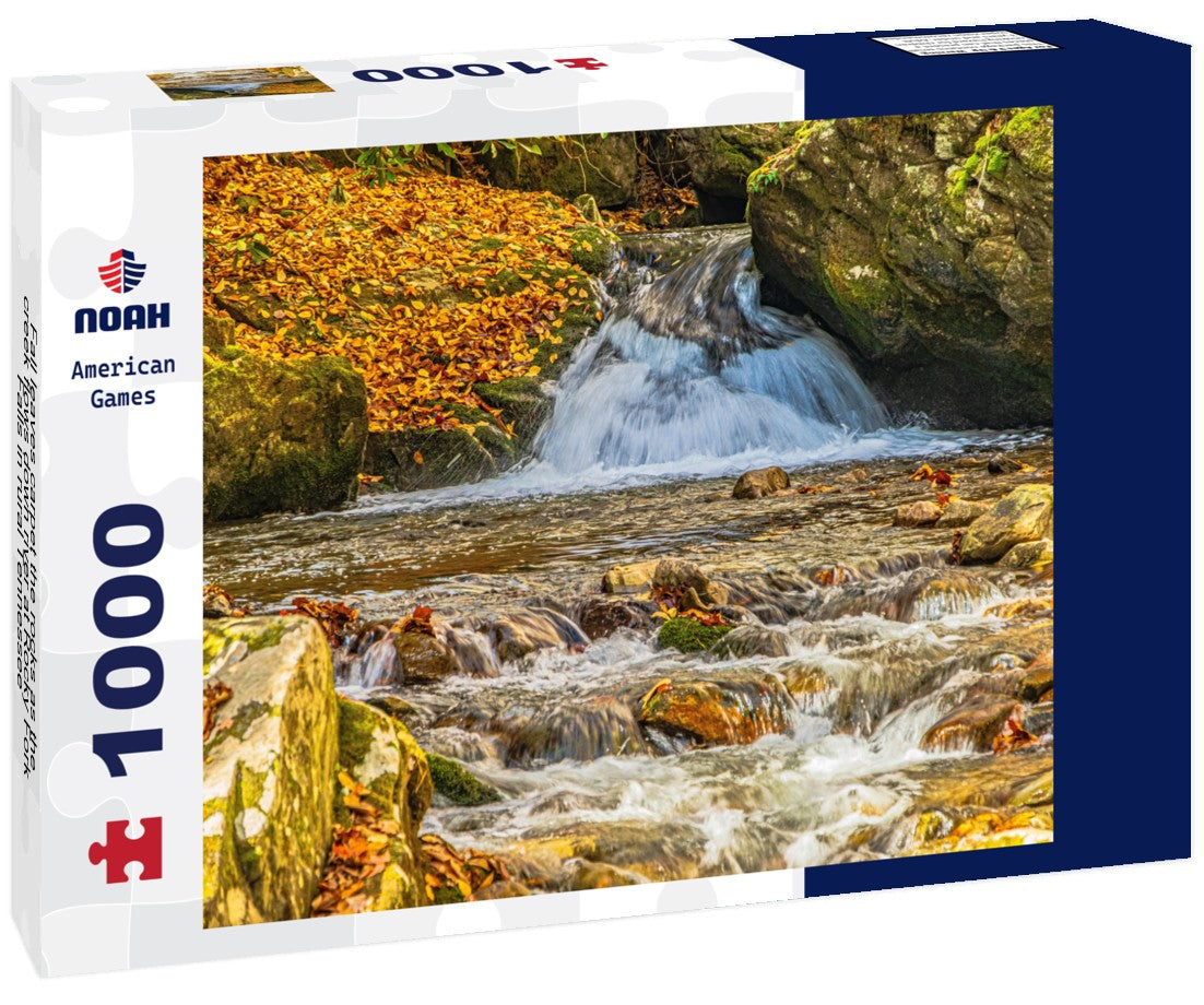 Fall leaves carpet the rocks as the creek flows down river at Rocky Fork Falls in rural Tennessee 1000pc Puzzle