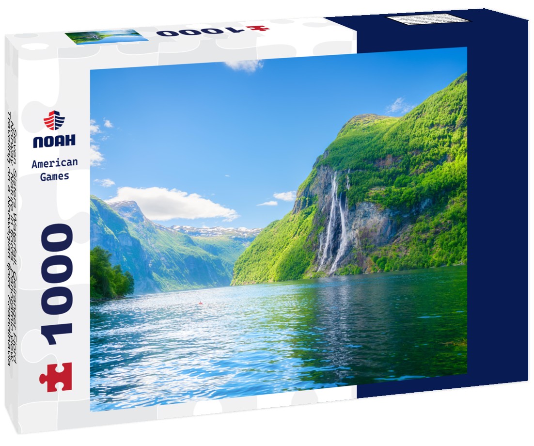 Seven Sisters Waterfall, Geiranger Fjord, Norway. Nature in fjords. view. Traveling on a Norwegian fjord. Scandinavia 1000pc Puzzle