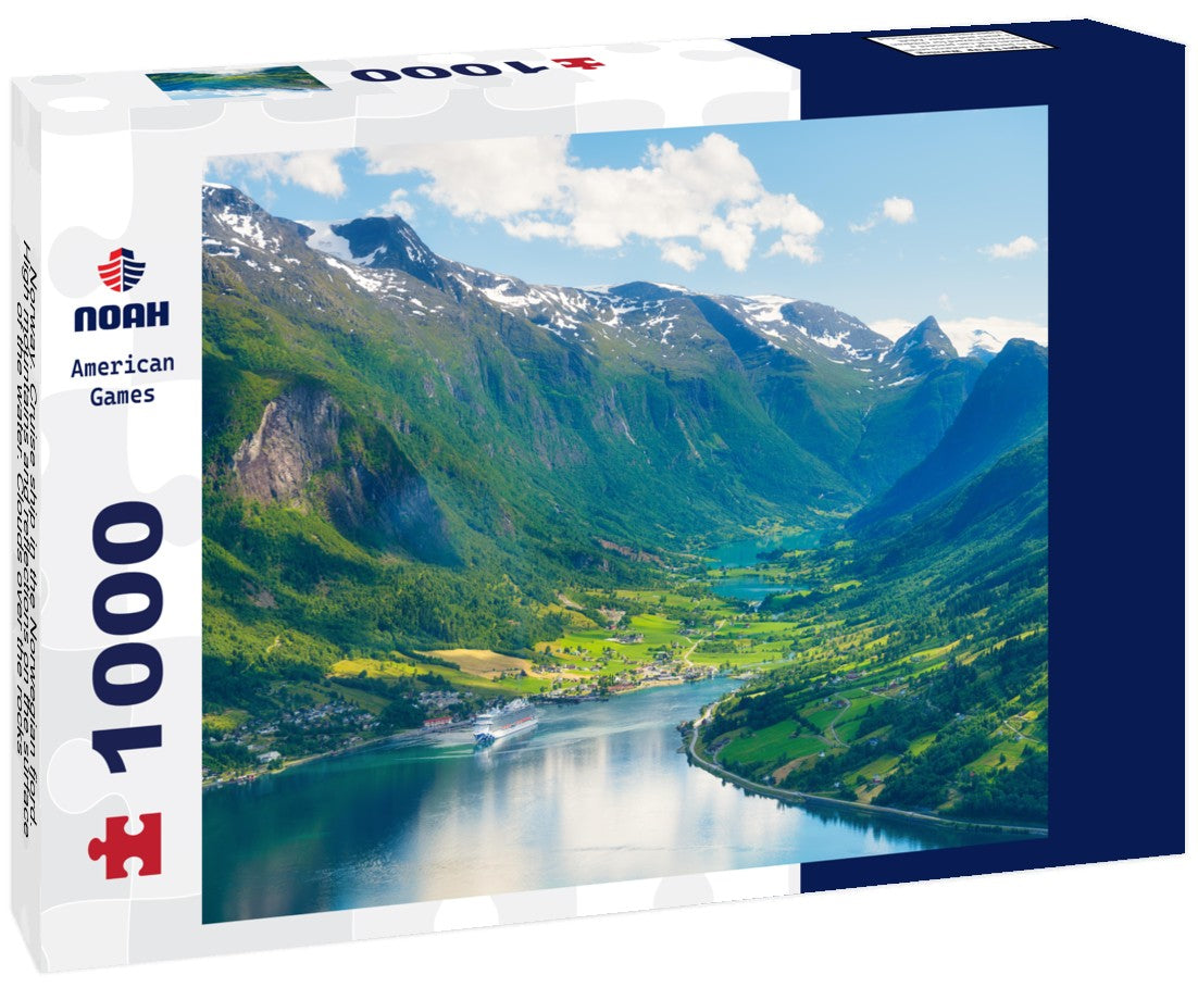 Norway. Cruise ship in the Norwegian fjord. High mountains and reflections on the surface of the water. Clouds over the rocks 1000pc Puzzle