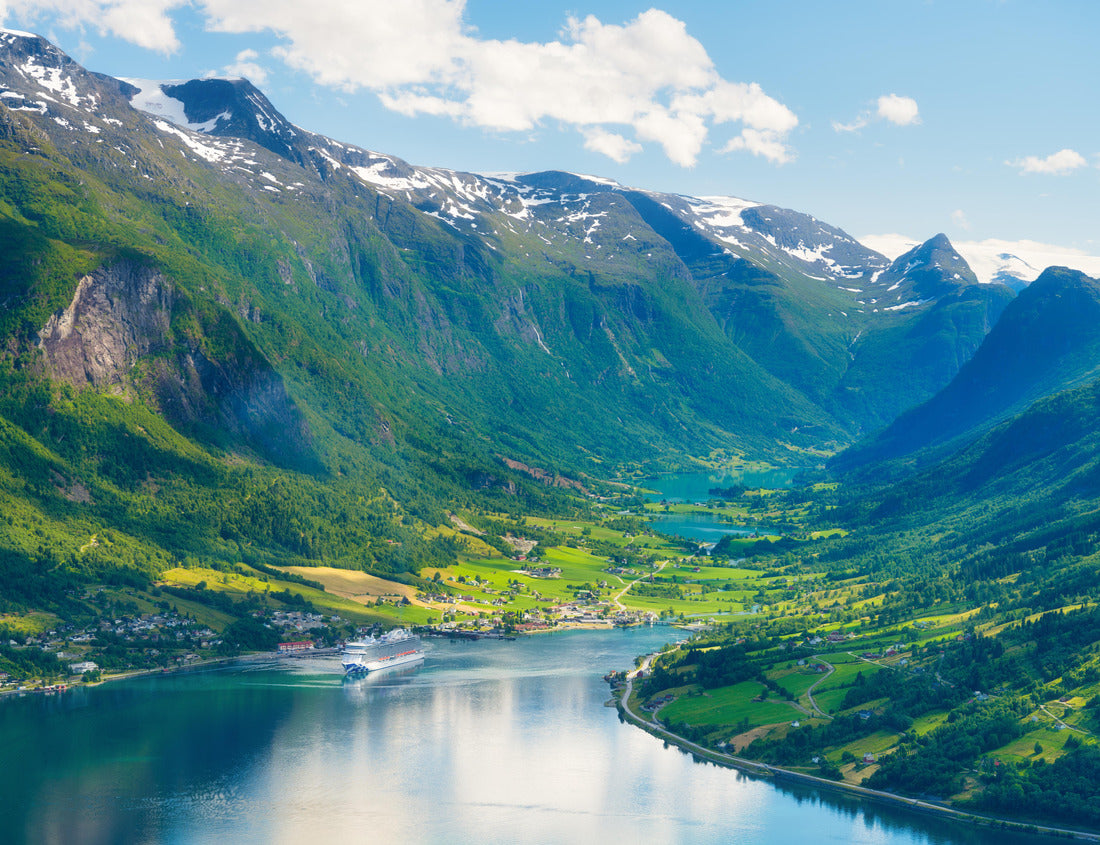 Norway. Cruise ship in the Norwegian fjord. High mountains and reflections on the surface of the water. Clouds over the rocks 1000pc Puzzle
